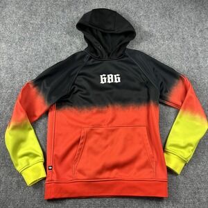 686 Hoodie Mens Small Black‎ Red Yellow Gradient Fleece Knockout Bonded Snow